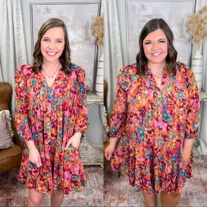 Easel | Women’s Small Fall Floral Multicolor Dress